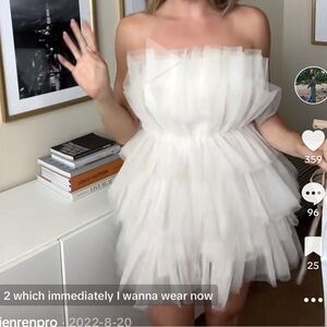 White Tulle Ruffle Mini Dress Strapless Ivory